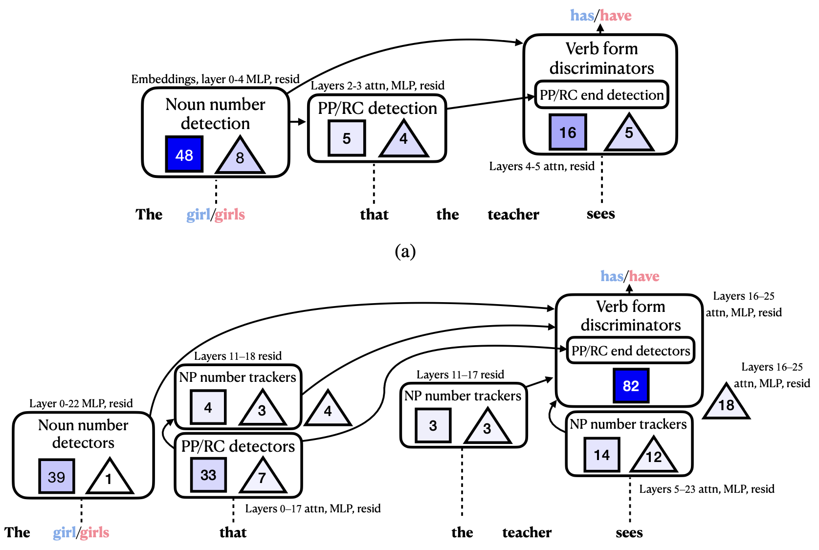Subject-verb agreement circuits